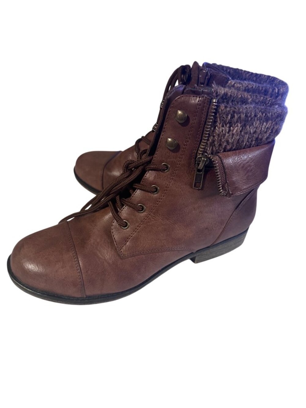 Mudd brown lace up boots with side zip woven tops size 8M